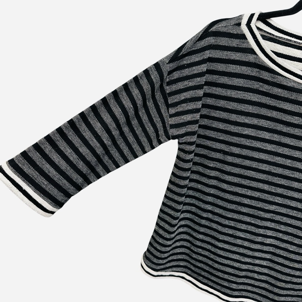 Soft Surroundings black gray striped 3/4 length sleeve sweater Size M - Picture 5 of 10